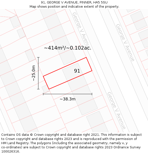 91, GEORGE V AVENUE, PINNER, HA5 5SU: Plot and title map