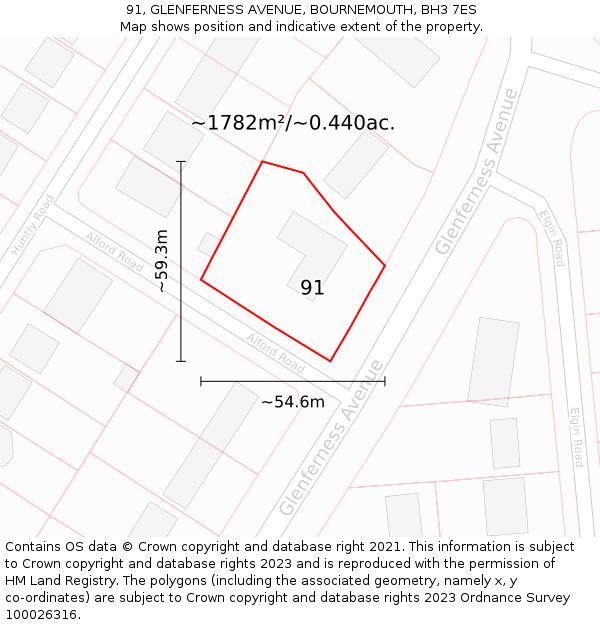 91, GLENFERNESS AVENUE, BOURNEMOUTH, BH3 7ES: Plot and title map