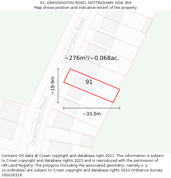 91, GRASSINGTON ROAD, NOTTINGHAM, NG8 3PA: Plot and title map