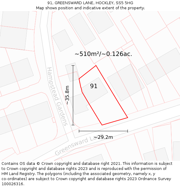 91, GREENSWARD LANE, HOCKLEY, SS5 5HG: Plot and title map