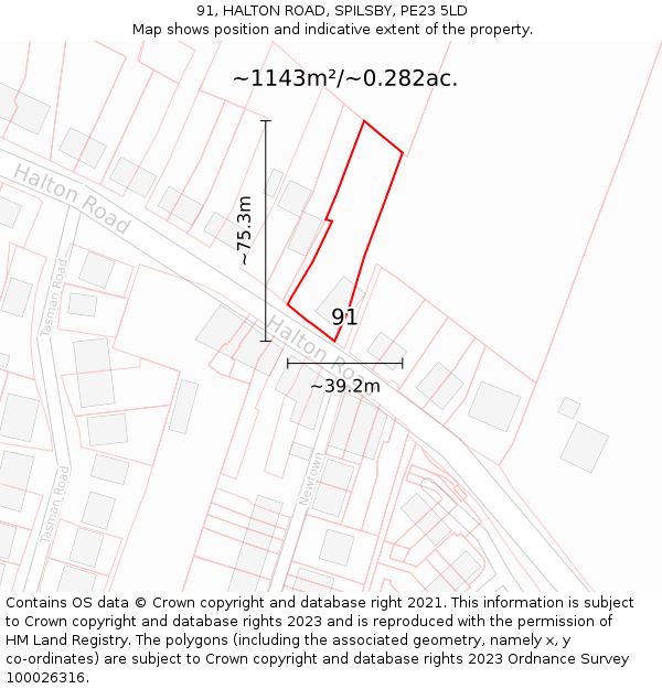 91, HALTON ROAD, SPILSBY, PE23 5LD: Plot and title map