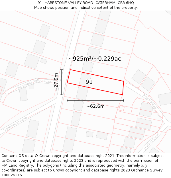 91, HARESTONE VALLEY ROAD, CATERHAM, CR3 6HQ: Plot and title map