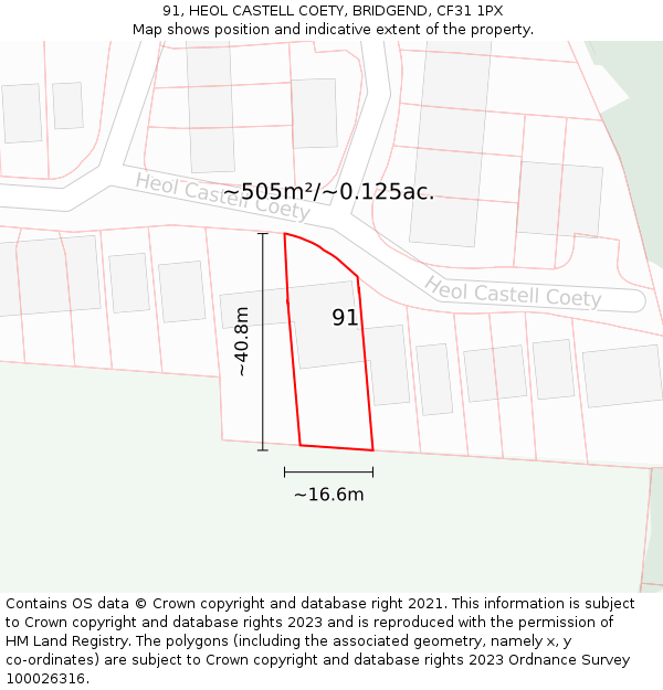 91, HEOL CASTELL COETY, BRIDGEND, CF31 1PX: Plot and title map