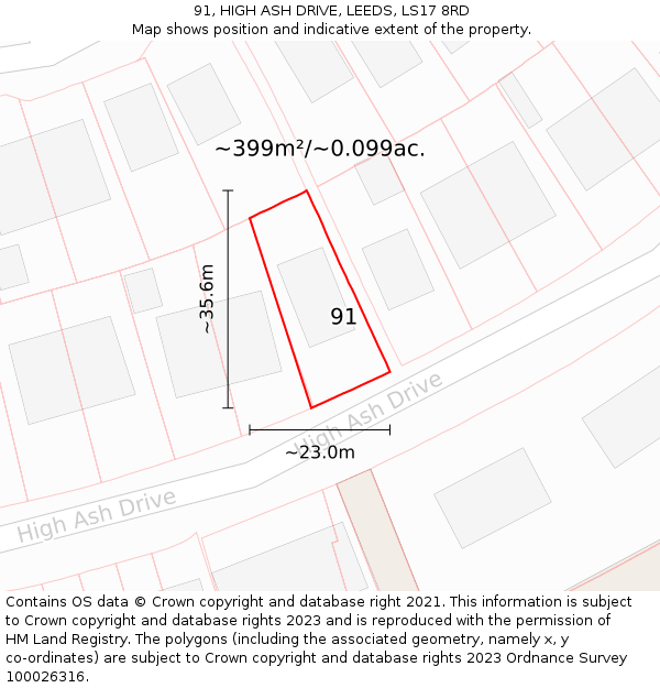 91, HIGH ASH DRIVE, LEEDS, LS17 8RD: Plot and title map