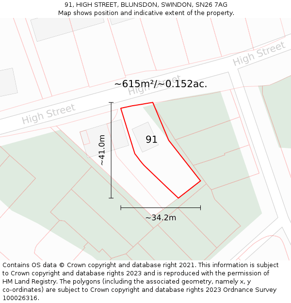 91, HIGH STREET, BLUNSDON, SWINDON, SN26 7AG: Plot and title map