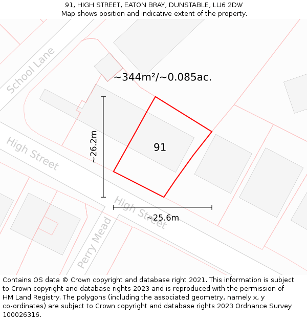 91, HIGH STREET, EATON BRAY, DUNSTABLE, LU6 2DW: Plot and title map