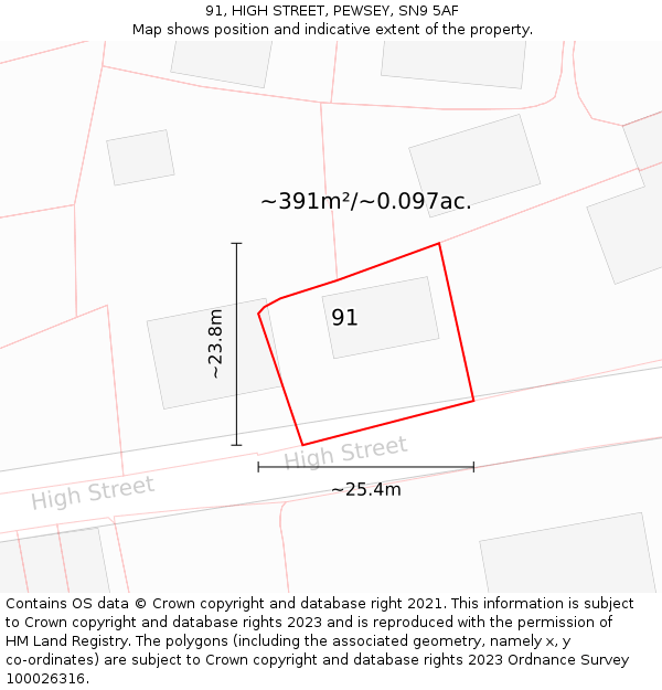 91, HIGH STREET, PEWSEY, SN9 5AF: Plot and title map