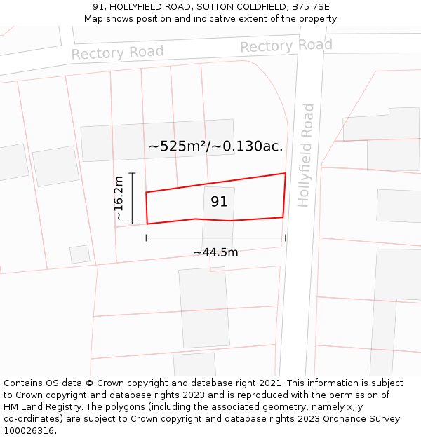 91, HOLLYFIELD ROAD, SUTTON COLDFIELD, B75 7SE: Plot and title map