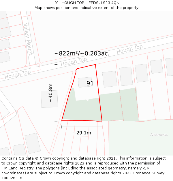 91, HOUGH TOP, LEEDS, LS13 4QN: Plot and title map