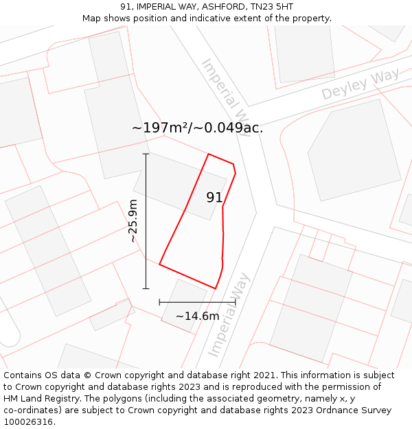 91, IMPERIAL WAY, ASHFORD, TN23 5HT: Plot and title map