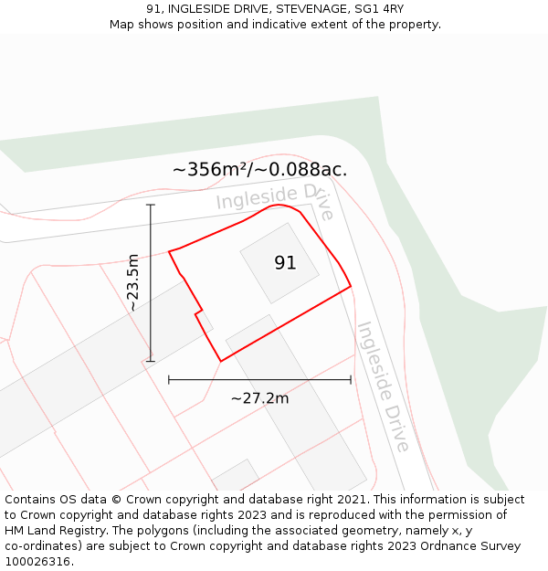 91, INGLESIDE DRIVE, STEVENAGE, SG1 4RY: Plot and title map