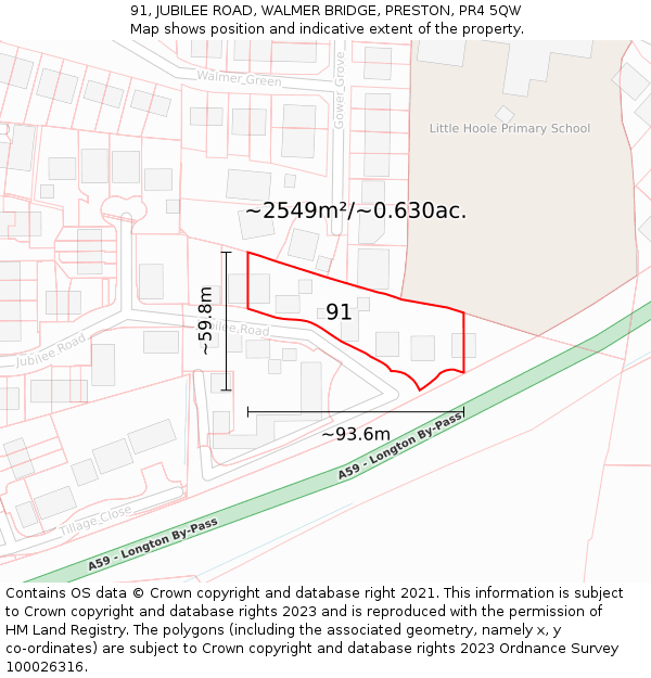 91, JUBILEE ROAD, WALMER BRIDGE, PRESTON, PR4 5QW: Plot and title map