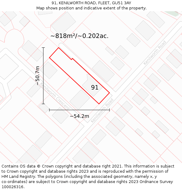 91, KENILWORTH ROAD, FLEET, GU51 3AY: Plot and title map