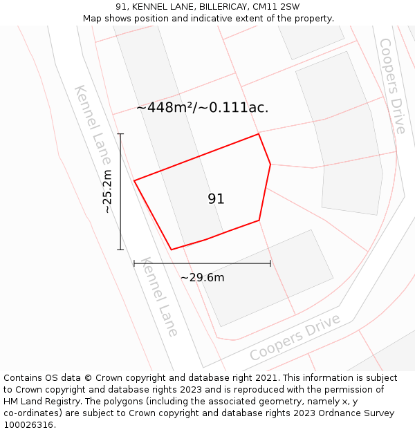 91, KENNEL LANE, BILLERICAY, CM11 2SW: Plot and title map