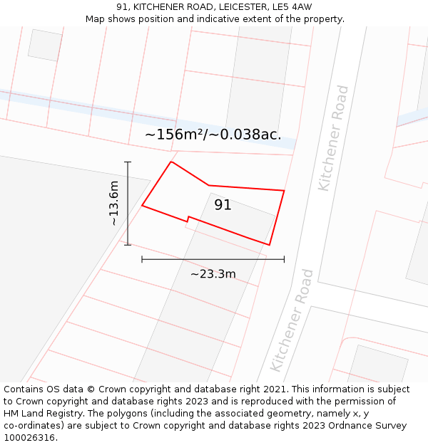 91, KITCHENER ROAD, LEICESTER, LE5 4AW: Plot and title map