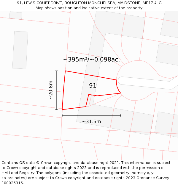 91, LEWIS COURT DRIVE, BOUGHTON MONCHELSEA, MAIDSTONE, ME17 4LG: Plot and title map