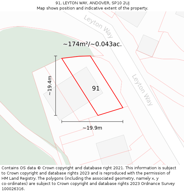 91, LEYTON WAY, ANDOVER, SP10 2UJ: Plot and title map