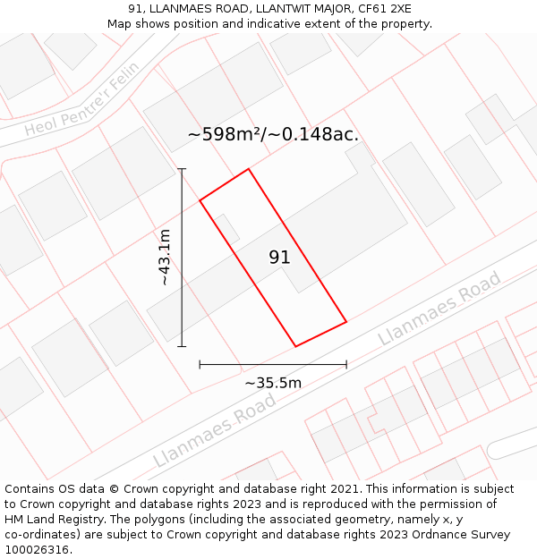 91, LLANMAES ROAD, LLANTWIT MAJOR, CF61 2XE: Plot and title map