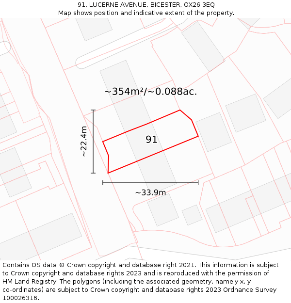 91, LUCERNE AVENUE, BICESTER, OX26 3EQ: Plot and title map