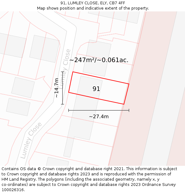 91, LUMLEY CLOSE, ELY, CB7 4FF: Plot and title map