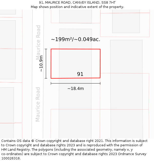91, MAURICE ROAD, CANVEY ISLAND, SS8 7HT: Plot and title map