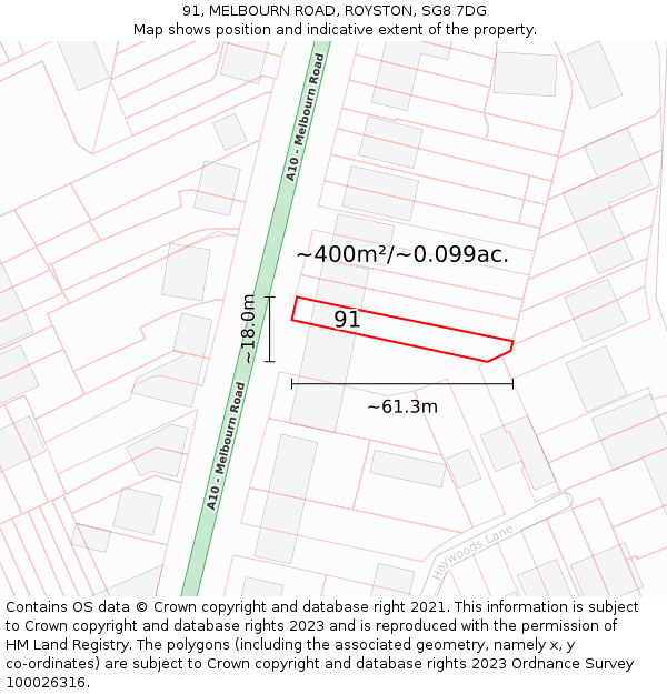 91, MELBOURN ROAD, ROYSTON, SG8 7DG: Plot and title map