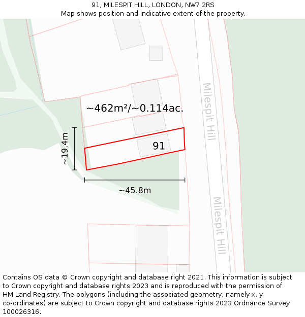 91, MILESPIT HILL, LONDON, NW7 2RS: Plot and title map
