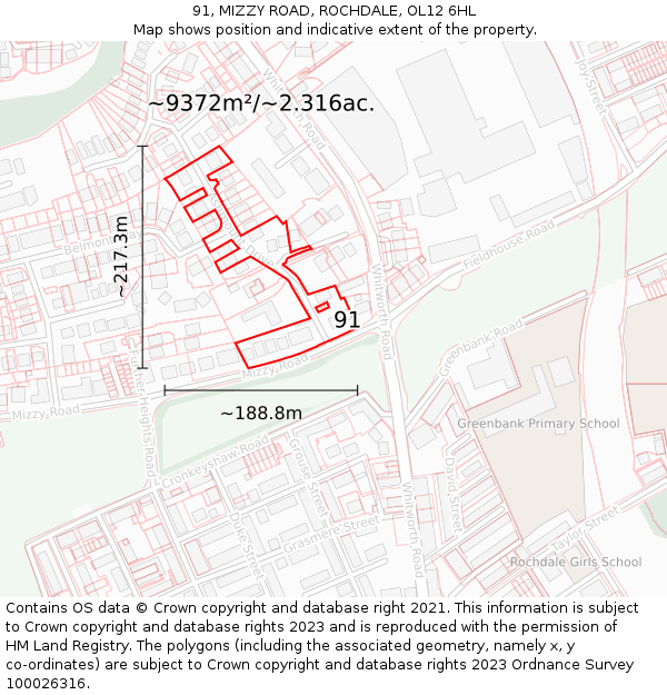 91, MIZZY ROAD, ROCHDALE, OL12 6HL: Plot and title map