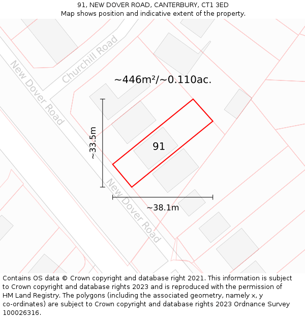 91, NEW DOVER ROAD, CANTERBURY, CT1 3ED: Plot and title map