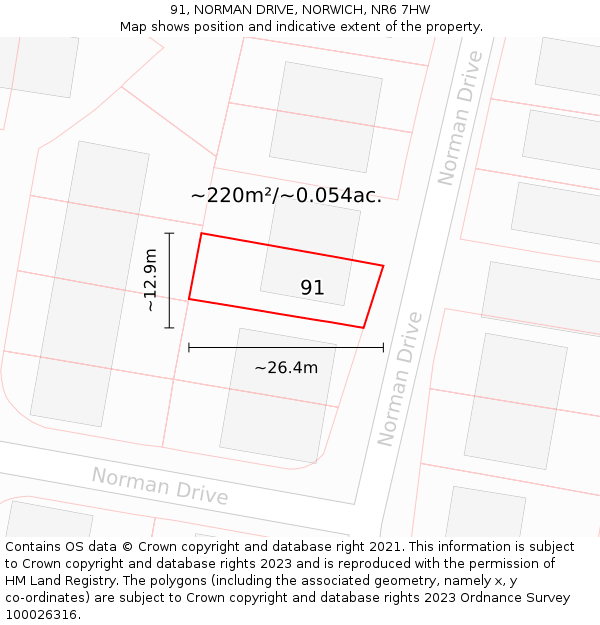 91, NORMAN DRIVE, NORWICH, NR6 7HW: Plot and title map