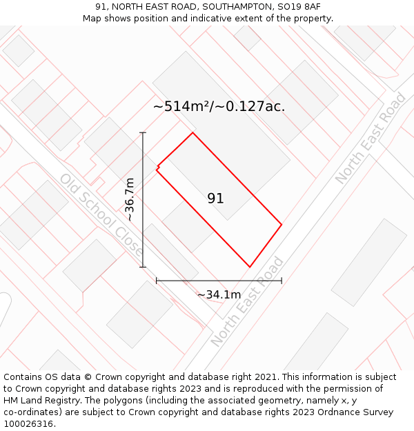 91, NORTH EAST ROAD, SOUTHAMPTON, SO19 8AF: Plot and title map