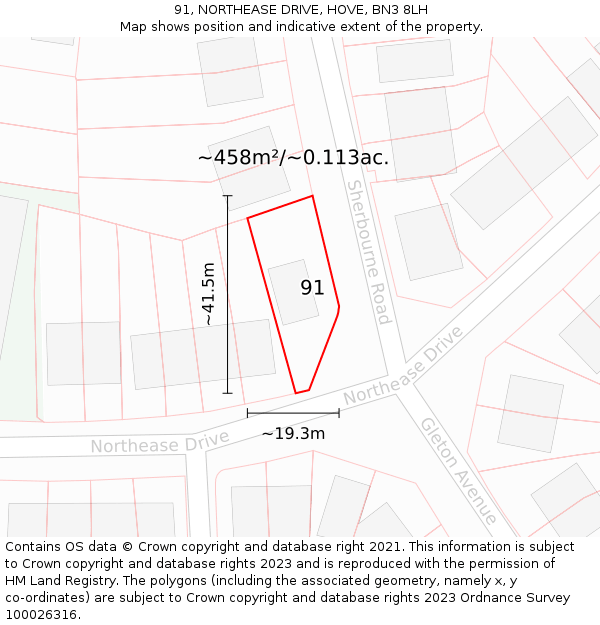 91, NORTHEASE DRIVE, HOVE, BN3 8LH: Plot and title map