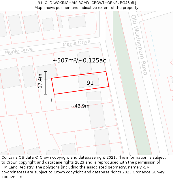 91, OLD WOKINGHAM ROAD, CROWTHORNE, RG45 6LJ: Plot and title map