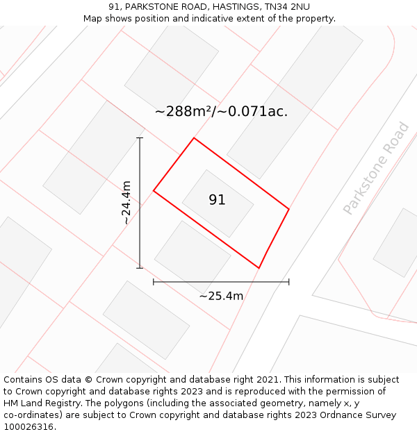 91, PARKSTONE ROAD, HASTINGS, TN34 2NU: Plot and title map