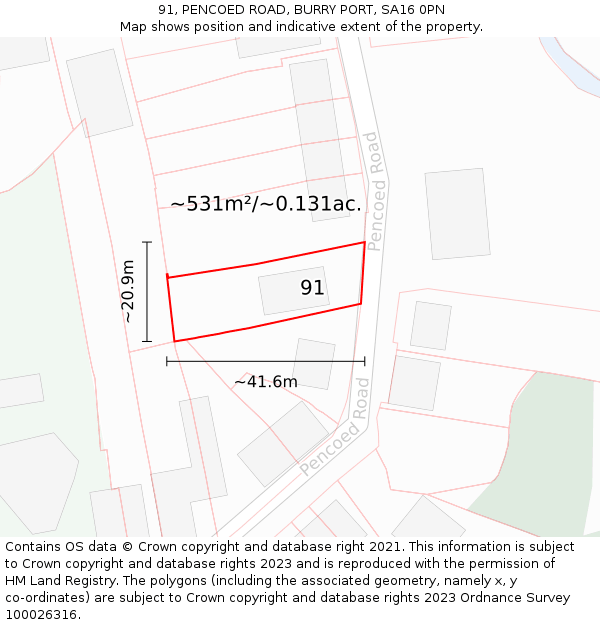 91, PENCOED ROAD, BURRY PORT, SA16 0PN: Plot and title map