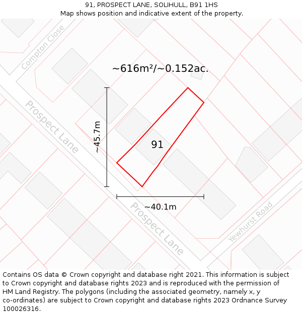 91, PROSPECT LANE, SOLIHULL, B91 1HS: Plot and title map