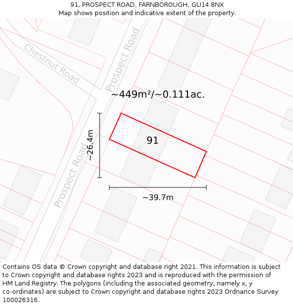 91, PROSPECT ROAD, FARNBOROUGH, GU14 8NX: Plot and title map