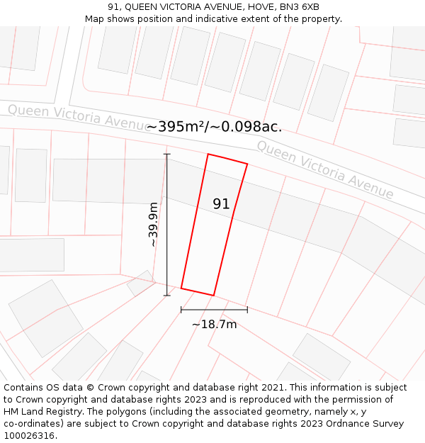 91, QUEEN VICTORIA AVENUE, HOVE, BN3 6XB: Plot and title map