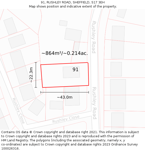 91, RUSHLEY ROAD, SHEFFIELD, S17 3EH: Plot and title map