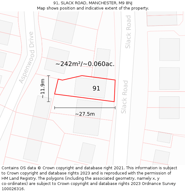 91, SLACK ROAD, MANCHESTER, M9 8NJ: Plot and title map