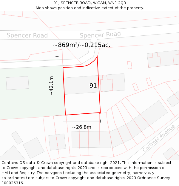 91, SPENCER ROAD, WIGAN, WN1 2QR: Plot and title map