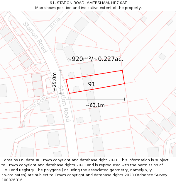 91, STATION ROAD, AMERSHAM, HP7 0AT: Plot and title map