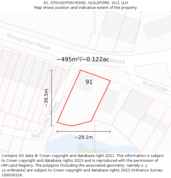 91, STOUGHTON ROAD, GUILDFORD, GU1 1LH: Plot and title map