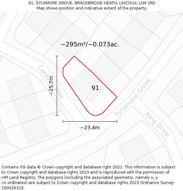 91, SYCAMORE GROVE, BRACEBRIDGE HEATH, LINCOLN, LN4 2RD: Plot and title map