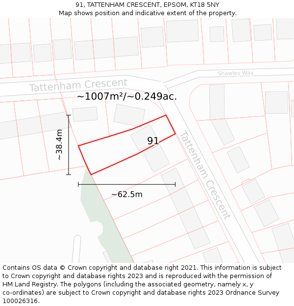 91, TATTENHAM CRESCENT, EPSOM, KT18 5NY: Plot and title map