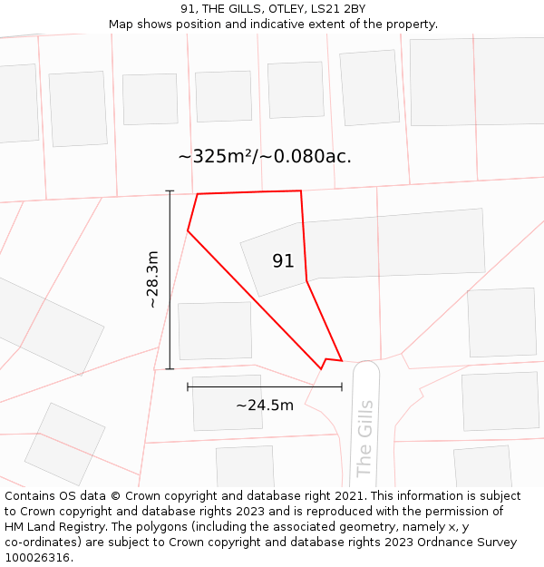 91, THE GILLS, OTLEY, LS21 2BY: Plot and title map