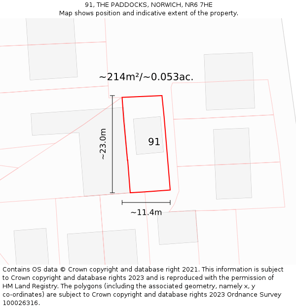 91, THE PADDOCKS, NORWICH, NR6 7HE: Plot and title map