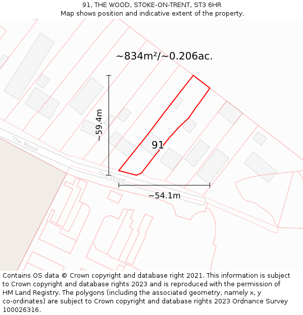 91, THE WOOD, STOKE-ON-TRENT, ST3 6HR: Plot and title map