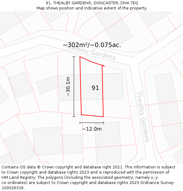 91, THEALBY GARDENS, DONCASTER, DN4 7EQ: Plot and title map