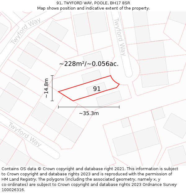 91, TWYFORD WAY, POOLE, BH17 8SR: Plot and title map